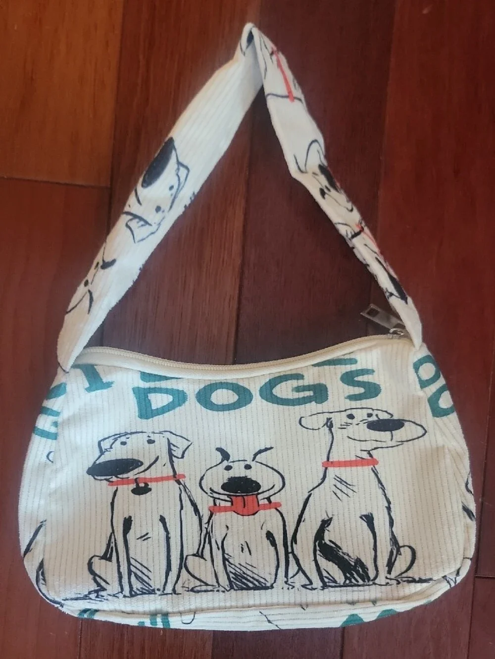 Adorable Cordoury Dog Print Shoulder Bag in Cream